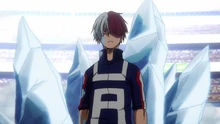 Shoto withstands Izuku's full powered smash.