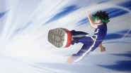 Deku releases wind pressure with his kick