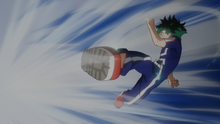 Deku releases wind pressure with his kick