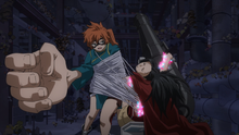 Itsuka dragging an exhausted Momo and with Toru captured