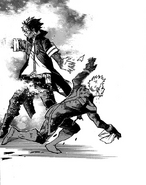 Dabi and Twice high-five each other for good luck.