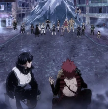 Everyone gathers around Deku.