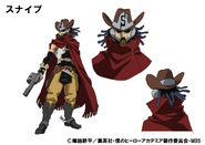 Snipe's colored character design for the anime.