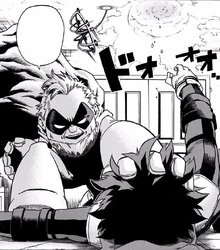 Izuku fails to land a blow on Gran Torino.
