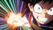Izuku aims for the headband with One For All.