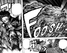 Dabi ambushes Hawks at the last moment to save Twice.