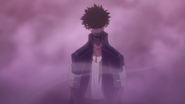 Dabi emerges from the smoke created from High-End's burnt corpse.