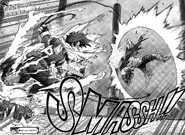 Izuku slingshots into Tomura.