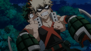 Izuku tries to hold an enraged Katsuki from harming Katsuma and Mahoro for their prank.