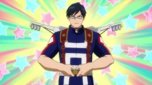 Tenya equips Mei's gadgets.