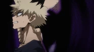 Dabi teleports away with Katsuki by the neck.