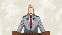 Mirio gives a graduation speech without making a single joke.