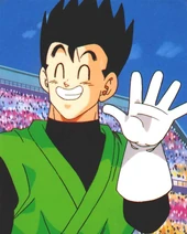 En Gohan saluda als seus amics qujan l'han descobert