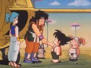En Goku despedint-se dels seus amics