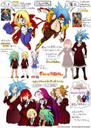 Concept art of Tekka, Anna, Takako & the Happy Droppers in their school uniforms
