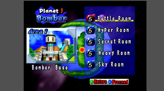 Bomber Base level select screen in Bomberman Hero