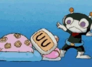 White Bomberman snoring when the Hige bandits put something dumb under the sleeping bag