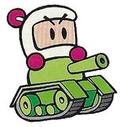 U.S. manual artwork of Bomberman riding a Poyo Tank