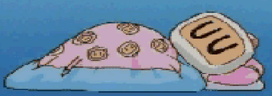 White Bomberman sleeping in his bed, as seen from the Opening Intro.