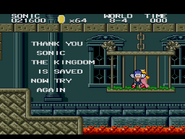 If the timer hits 0 when the Princess is rescued, Sonic's death sprite appears, but he doesn't get launched off the cage.