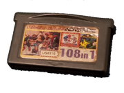 GameBoy Advance cartridge that has SUPER GAME ADVANCE text on the top, along with artwork from Streets of Rage, Dr. Mario, and Pokémon