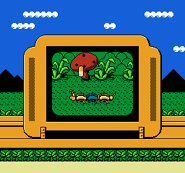 Bug's War cutscene.png (7 KB) Frame from the cutscene that plays when the player hits a bug. Segments that have already been hit are marked in blue. Note that the head and tail segments must be hit as well. The "miss" cutscene is similar, except there's no bug there and the capsule just hits the grass.