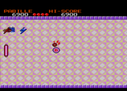 When the central figure is destroyed, all blocks break, releasing power-ups. The "B" sphere gives an extra live when collected.