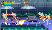 Gameplay with Free Play enabled. Note the letters on the left of the screen and the hitboxes (including from the new TNT rain attack).