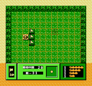 Bug's War gameplay.png (9 KB) The main grid, showing flags for hits and craters for misses.