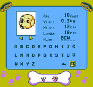 Dog selection/name entry menu.