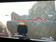 The path to follow to get to the chest. Note the jump.