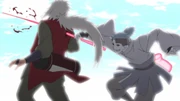 Jiraiya gets stabbed by Urashiki.