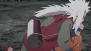 Jiraiya takes Urashiki's attack for Naruto.