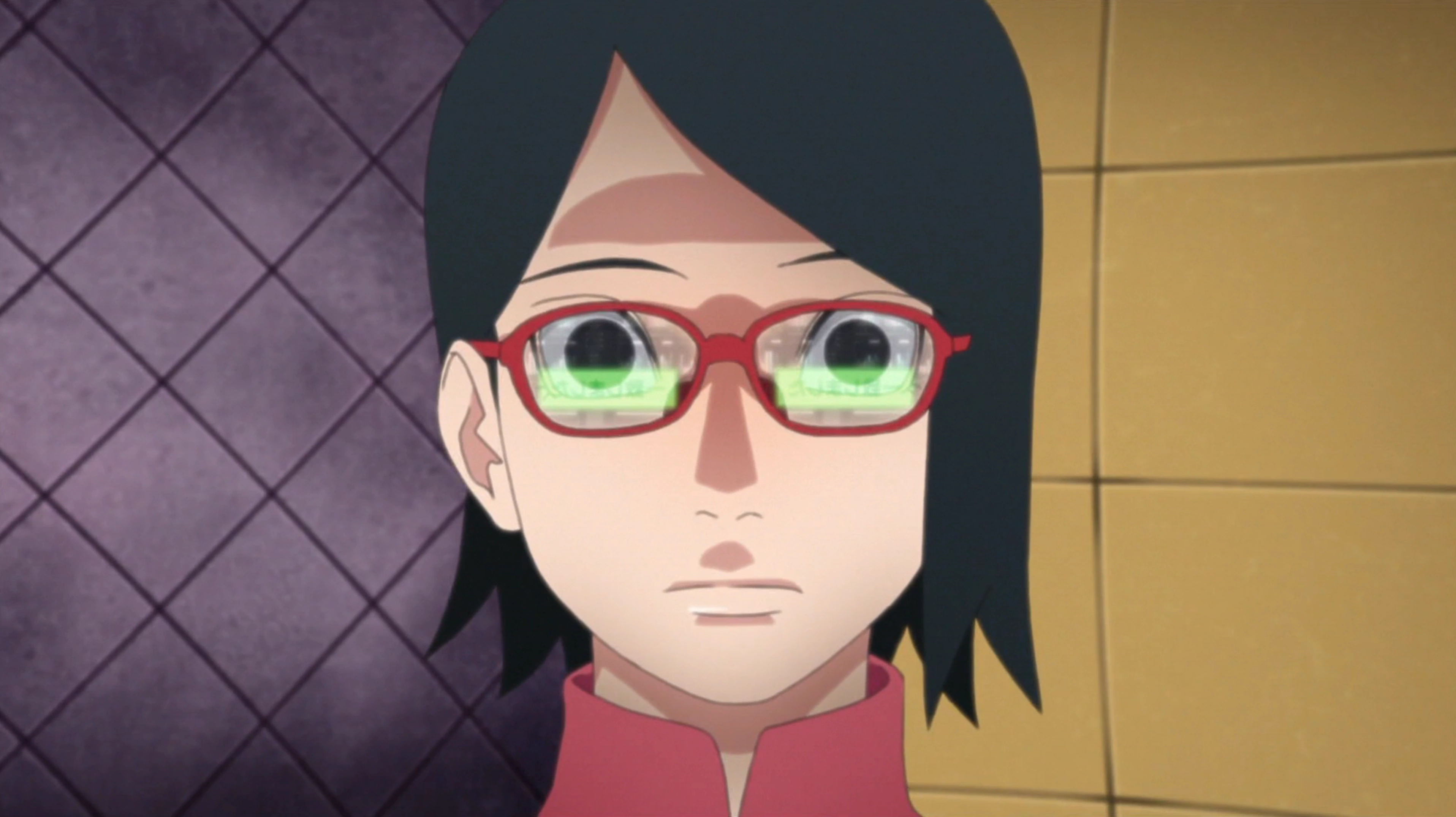 sarada uchiha, uchiha, ninja, anime, red glasses, re