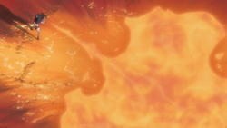 Sasuke Uchiha using a Fire Release technique.