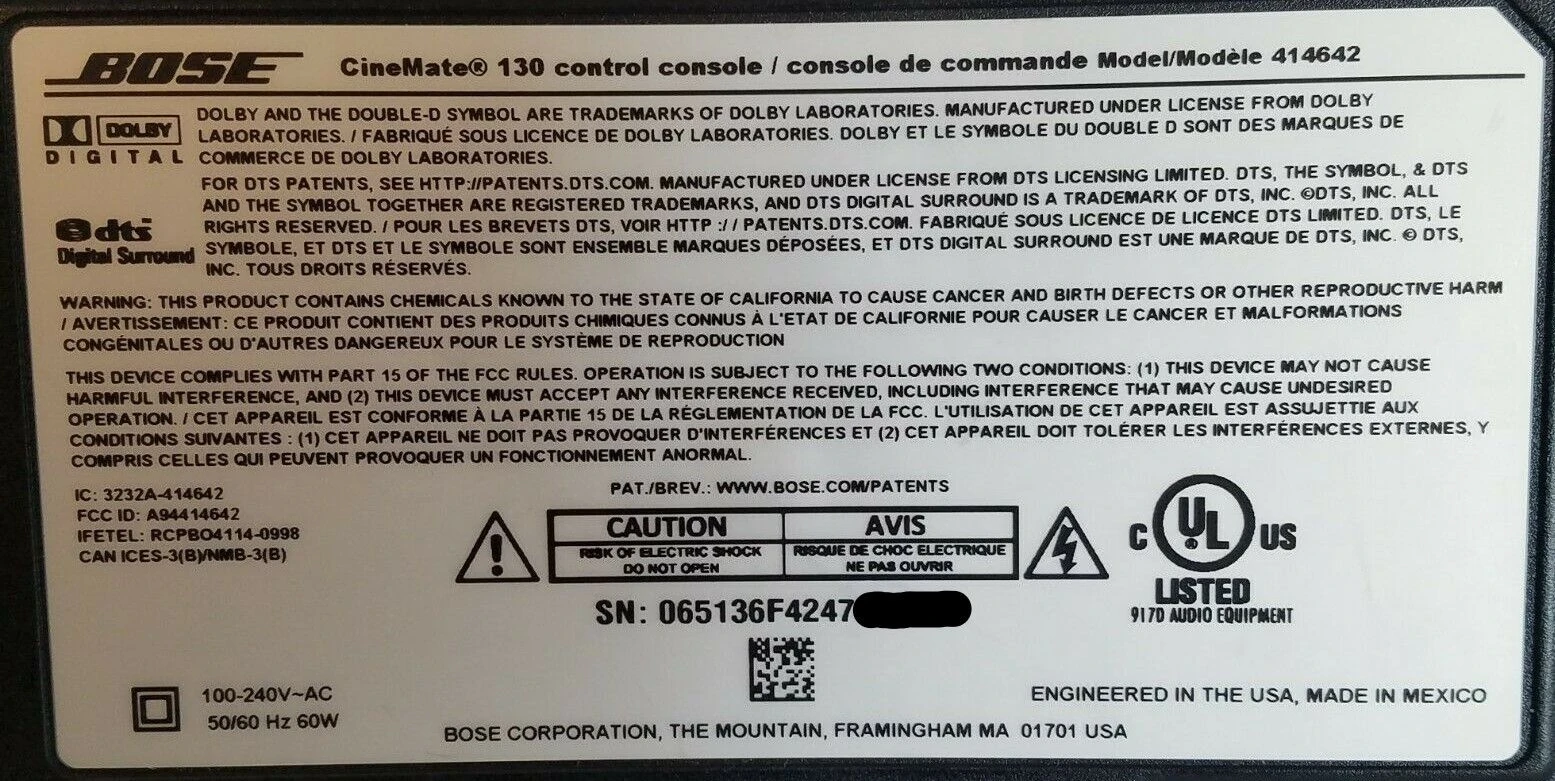 BASE CINE MATE 130 CONTROL CONSOLE 414642