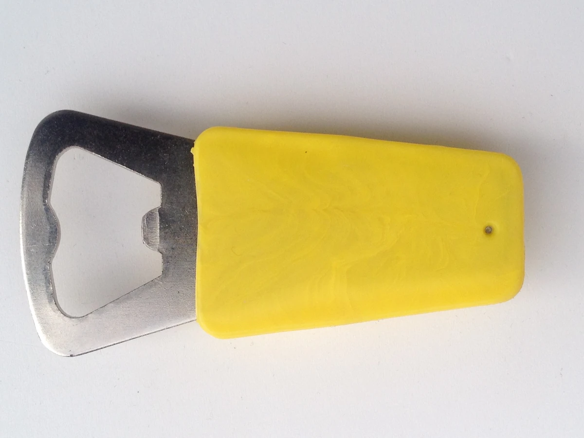 Bottle opener with small blank yellow plastic handle Bottle Openers