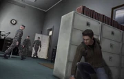 Jason Bourne, evading a Marine fireteam making office sweeps throughout the embassy.