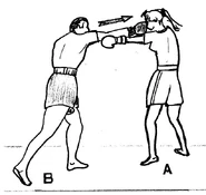 A right straight punch on instance-as a counter-punch (cross) after an opponent's left jab