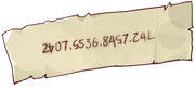 A slip of parchment paper containing 15 numbers where some numbers are upside down.