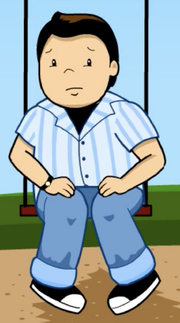 Brian sitting on swingset