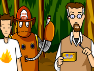 Tim (left), with his best friend Moby and his father in Fire.