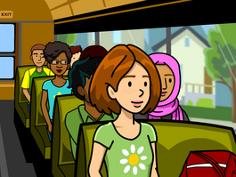 Cassie in a bus