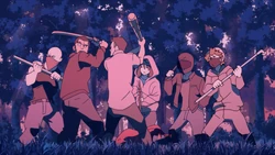 Group of human Beast hunters attacking Michiru in Episode 1.