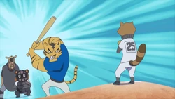 Tigers batting while  is pitching.