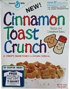 An early Cinnamon Toast Crunch box with a T-shirt offer.