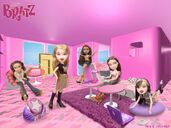 Downloadable wallpaper from the old Cool Bratz website, featuring all five Bratz.