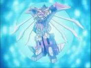 A capture from Mach Sperion's combination sequence showing the final stance of Mach Sperion after the combination is complete