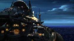The Grandship at sea during nighttime in the HD Remaster.