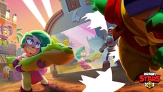 Colette ao fundo da imagem de anuncio do lançamento da Lola na temporada 9: Brawlyood do Brawl Pass
